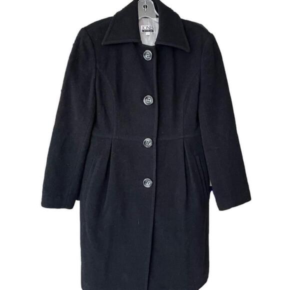 🚓 Jones New York Wool Blend Pea Coat 6 Black - Picture 2 of 14